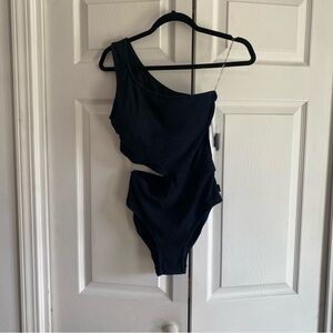 MICHAEL Michael Kors one-shoulder cutout side One Piece Swimsuit Black 10‎